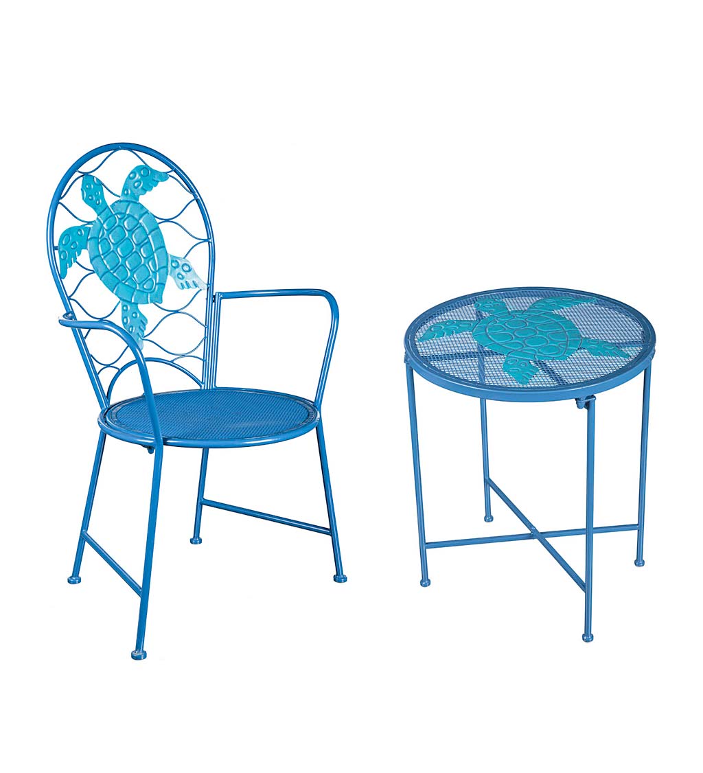 Metal Sea Turtle Outdoor Table and Chair Set