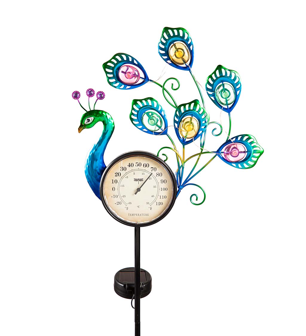 Lighted Peacock Thermometer Stake