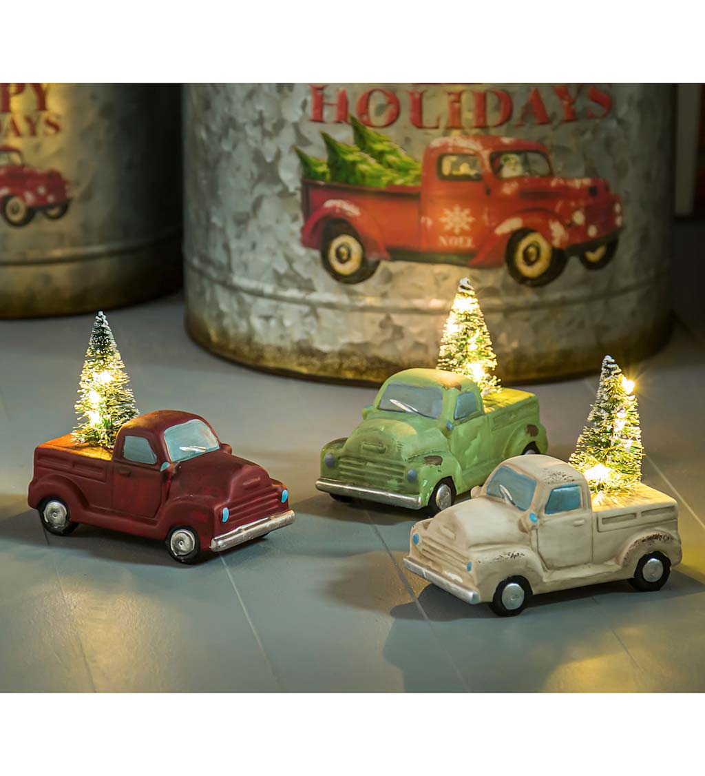 Lighted Holiday Trucks with Trees Statuaries, Set of 3
