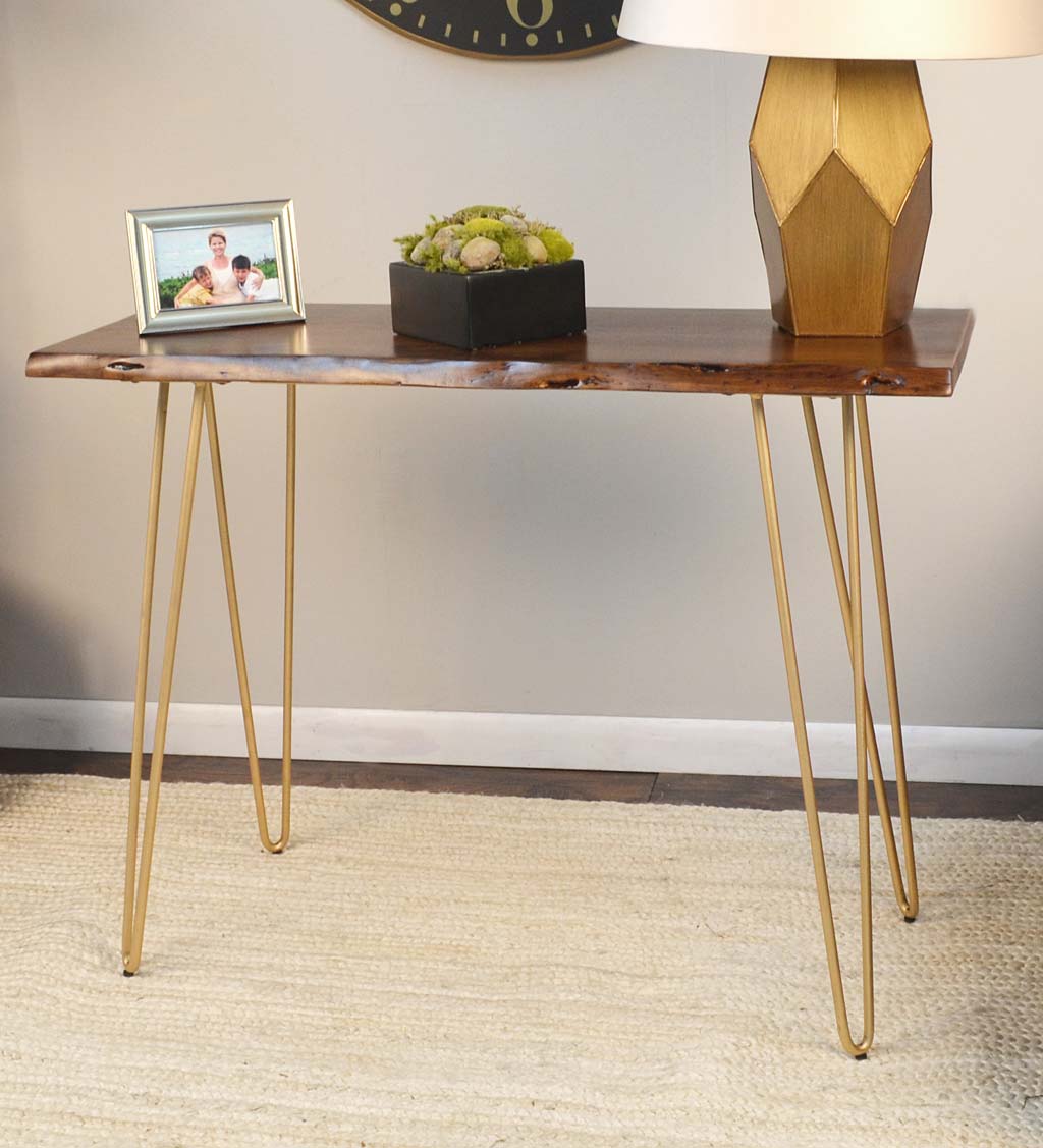 Live Edge Acacia Wood Console Table with Hairpin Legs
