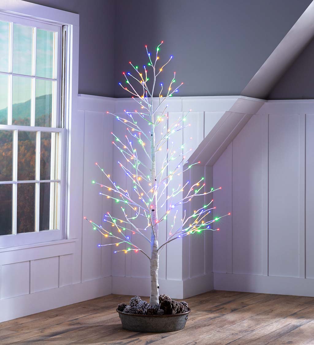 Indoor/Outdoor Birch Tree with Warm White and Multicolor Lights