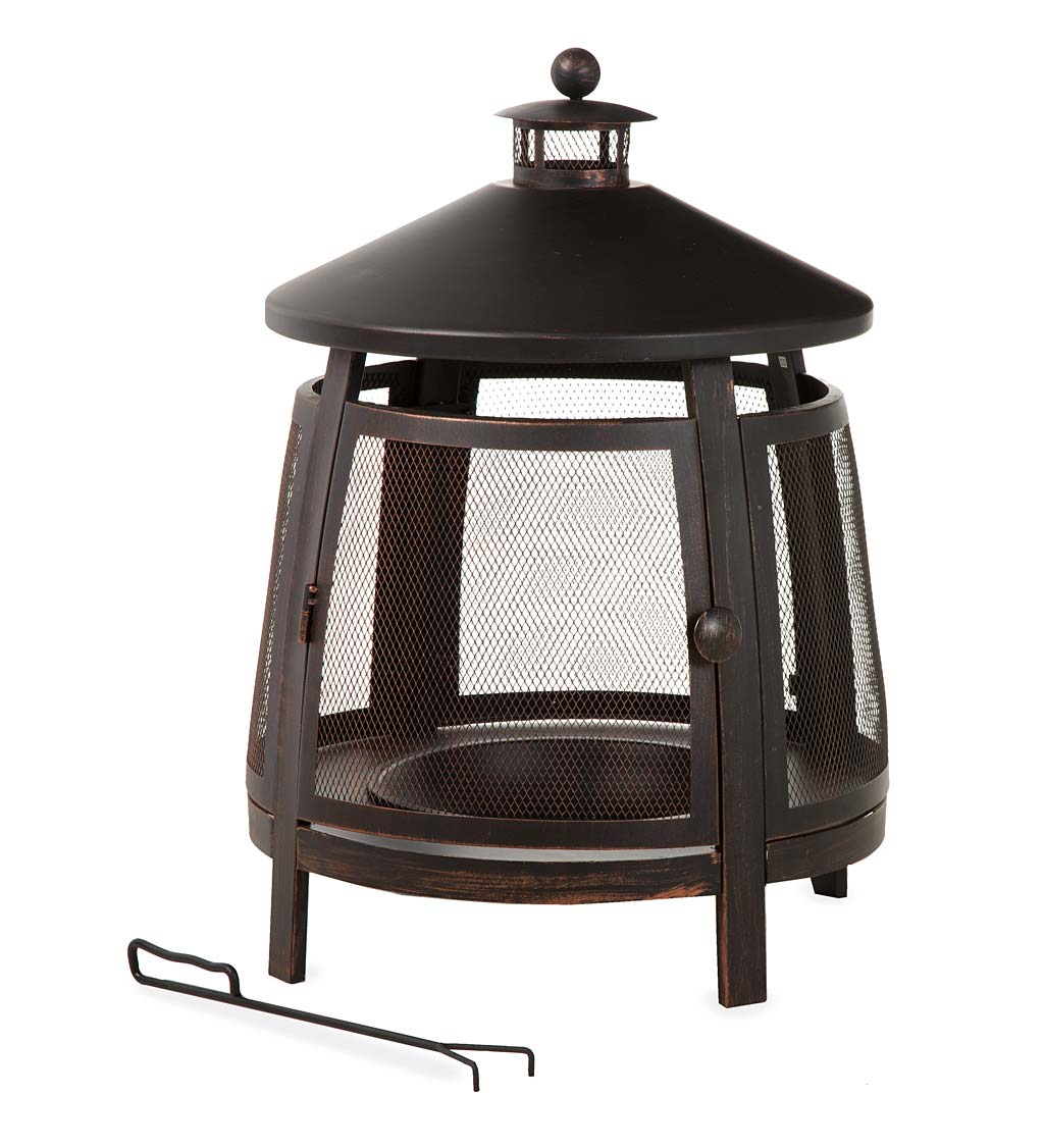 Fully Enclosed Pagoda Fire Pit With Poker