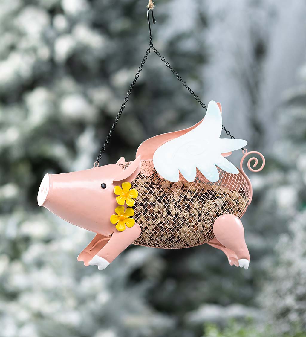 Flying Pig Mesh Bird Feeder With Hanging Chain