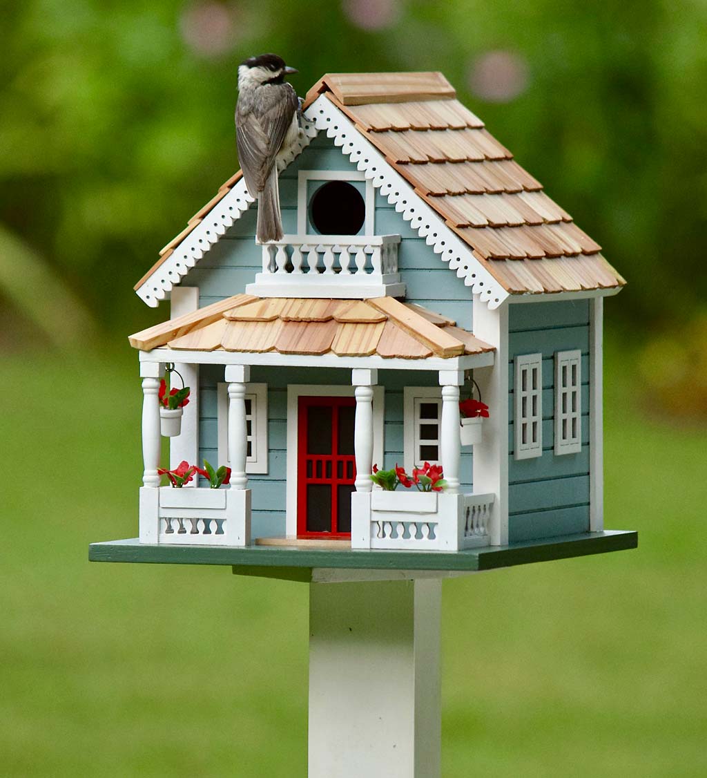 Welcome Home Wooden Birdhouse and Pedestal Pole Set - Blue