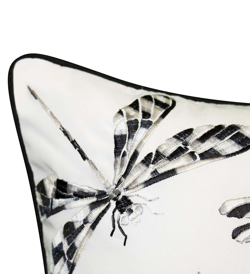 Indoor/Outdoor Embroidered Dragonfly Lumbar Pillow