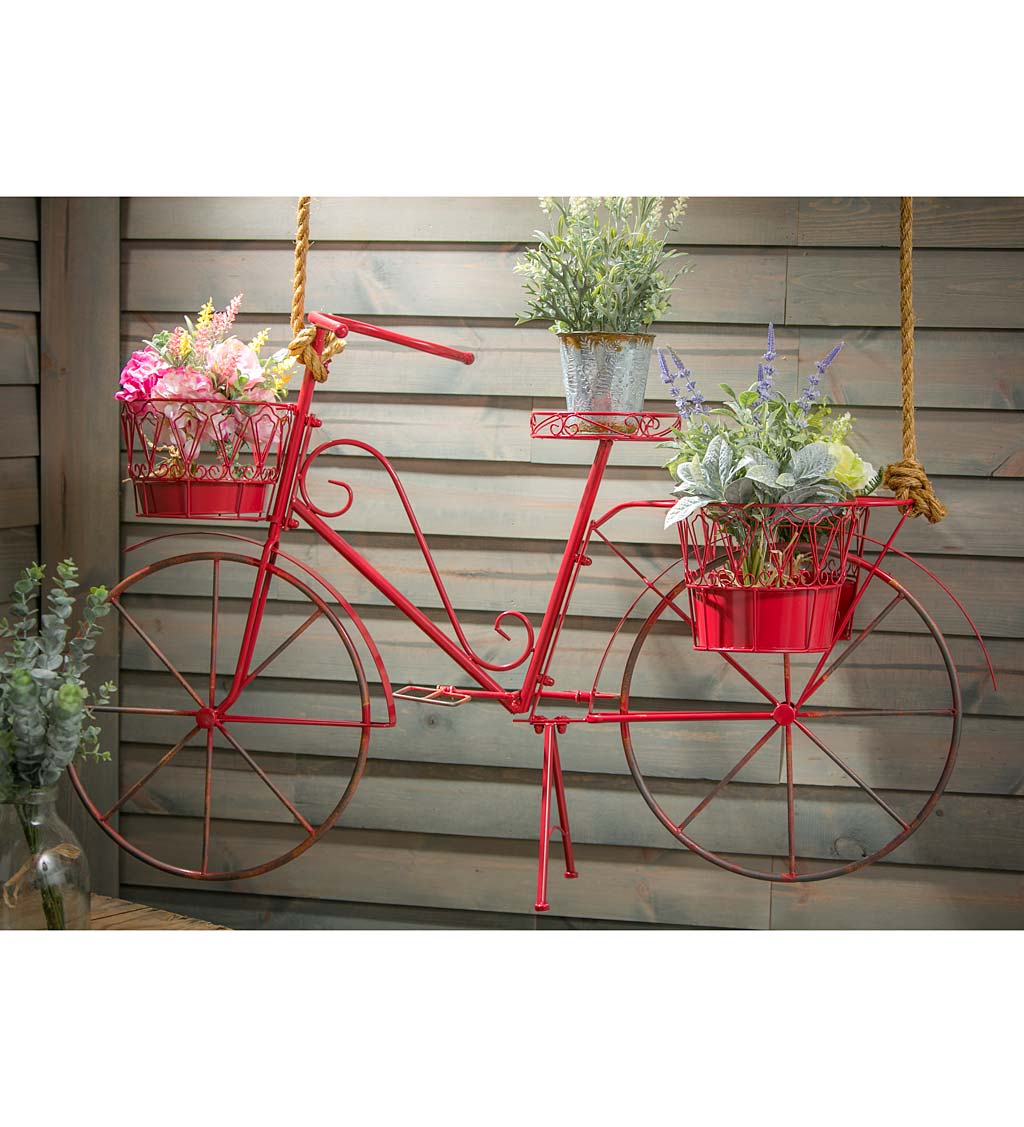 Red Metal Bicycle Planter