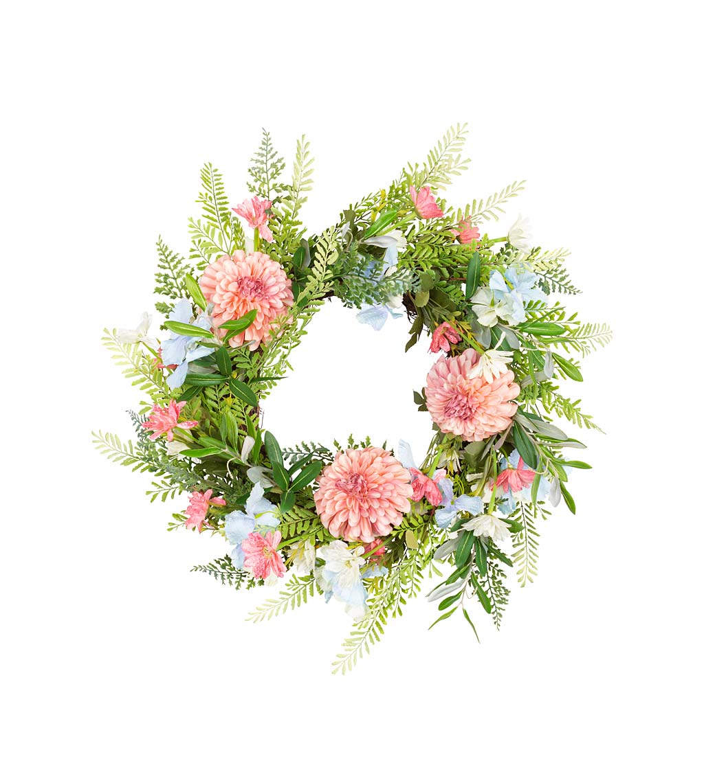 Dahlia and Fern Faux Floral Wreath