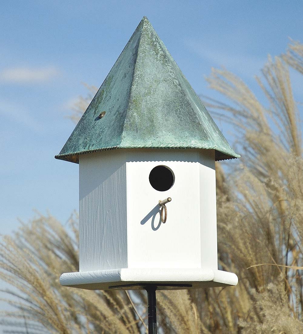 Copper Songbird Deluxe Birdhouse with Verdigris Patina Roof