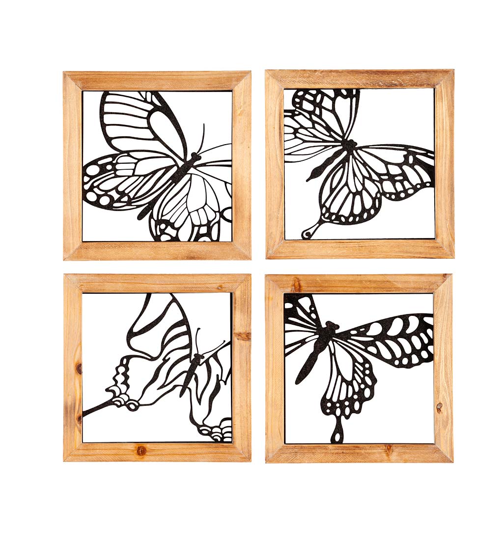 Wood Framed Metal Butterfly Wall Décor Set