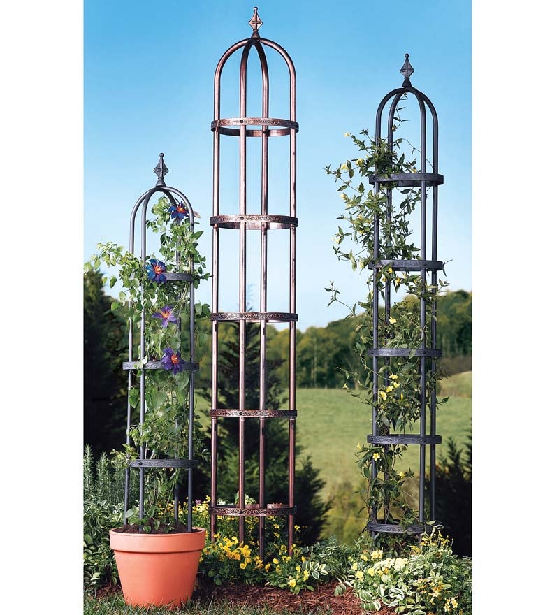 Powder-Coated Steel Garden Obelisks And Basket Planter