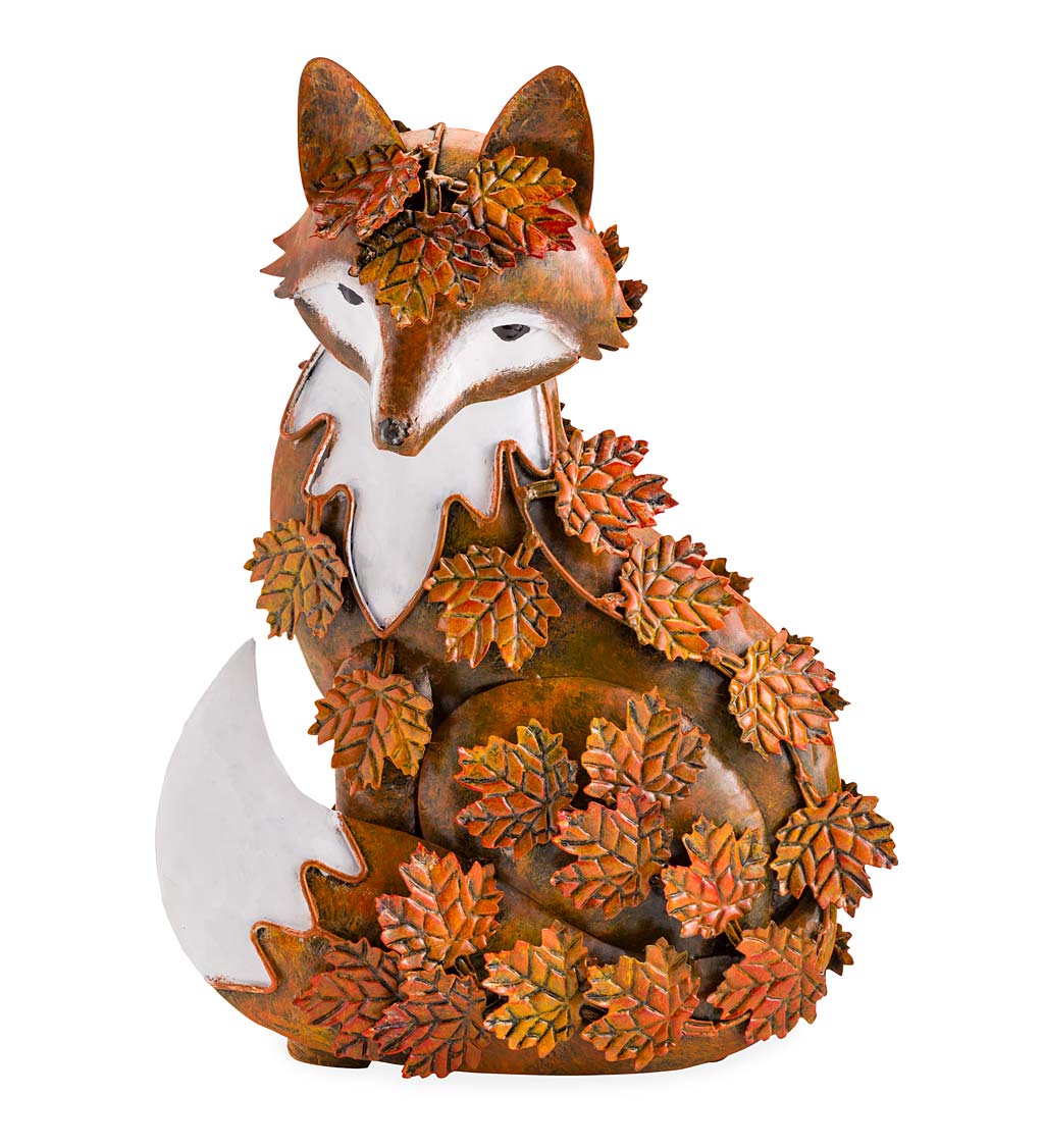 Handmade Metal Fall Leaves Fox Garden Statue