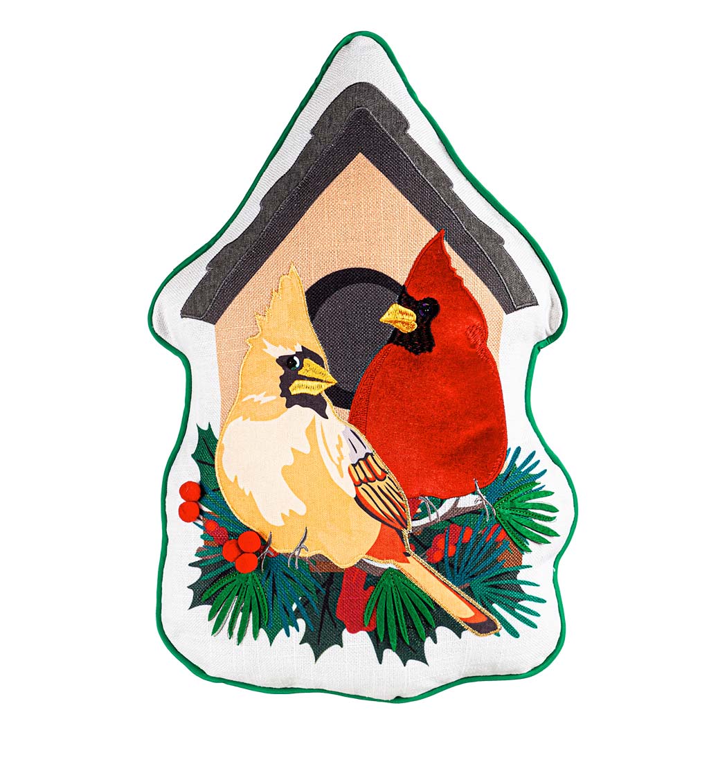 Cardinal Couple Birdhouse Shaped Pillow