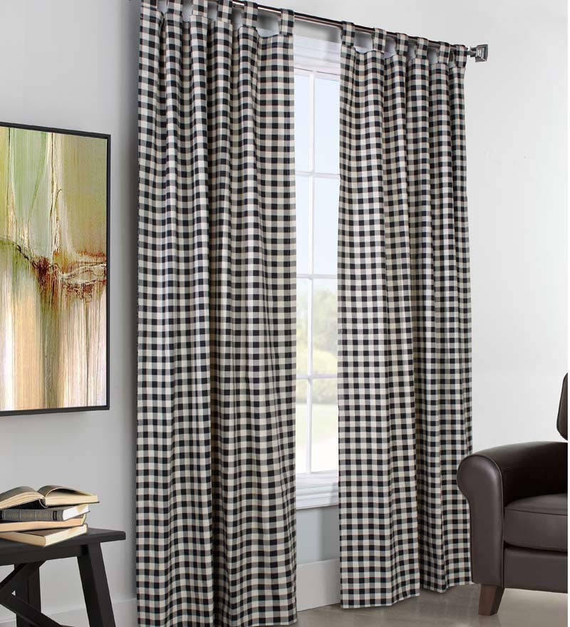 Thermalogic Check Tab-Top Double-Wide Curtain Pair, 84"L x 160"W