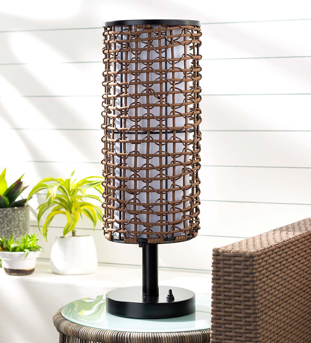 Weatherproof Outdoor Table Lamp with Woven Shade