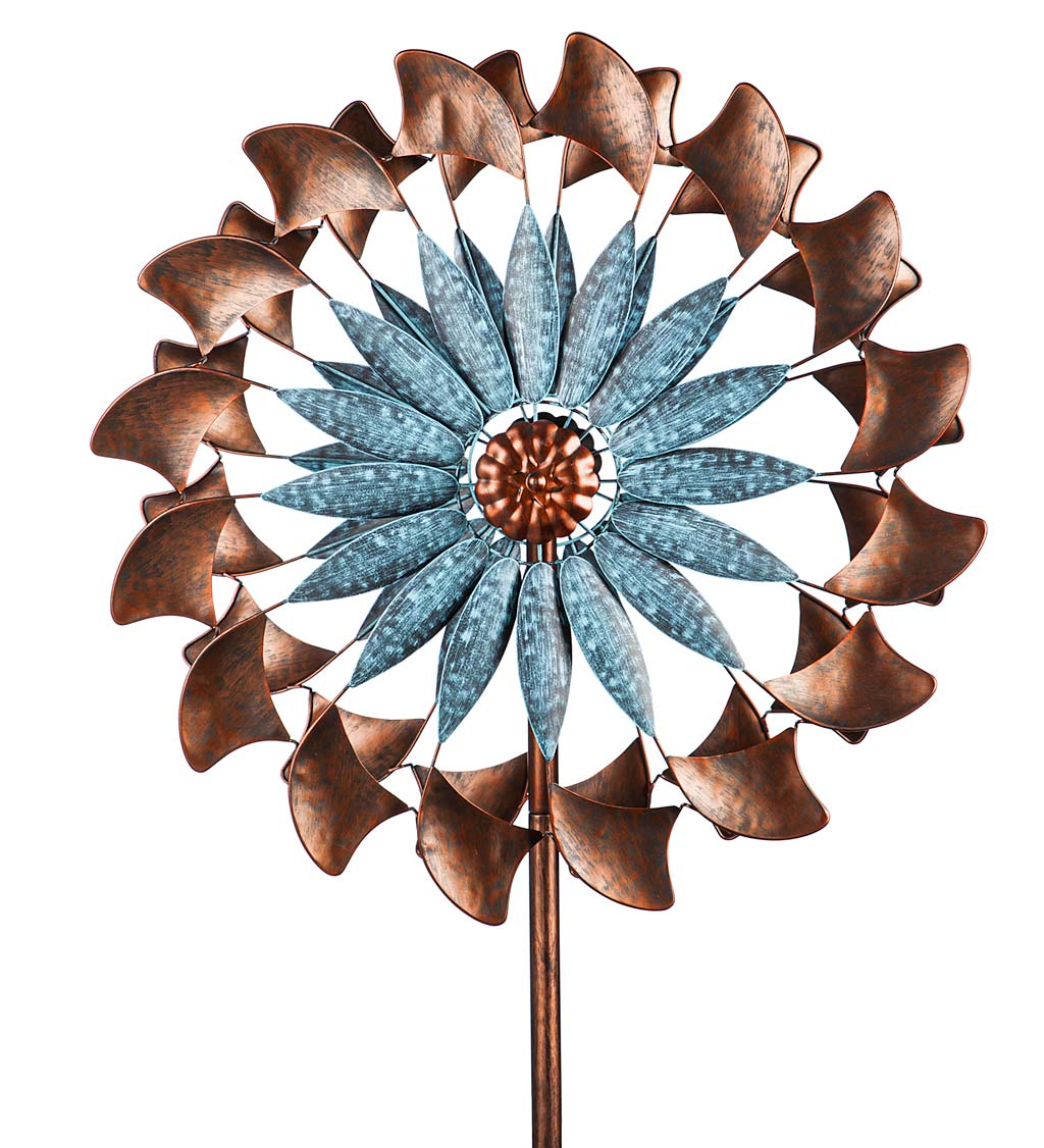 Blue Verdigris and Copper Flower Wind Spinner