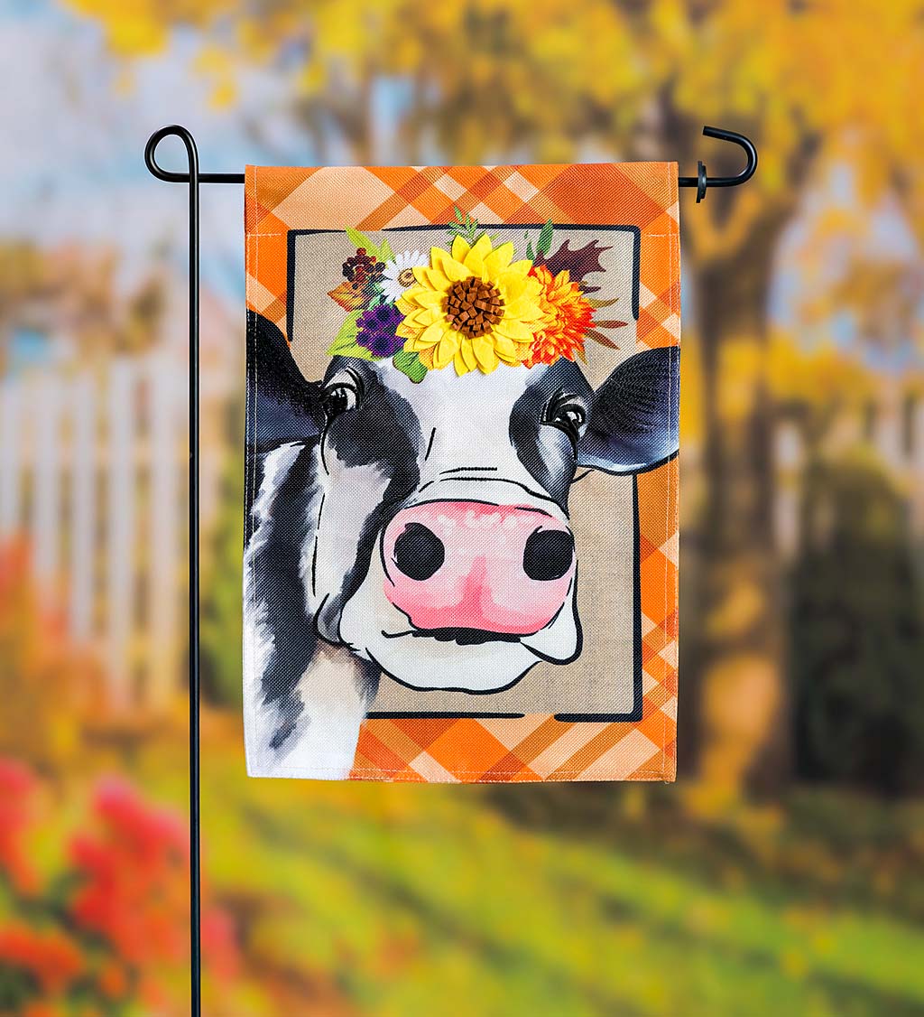 Fall Cow Burlap Garden Flag