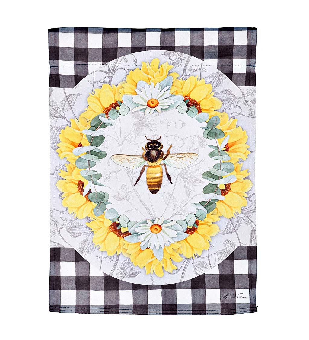 Honey Bee and Buffalo Check Suede Garden Flag