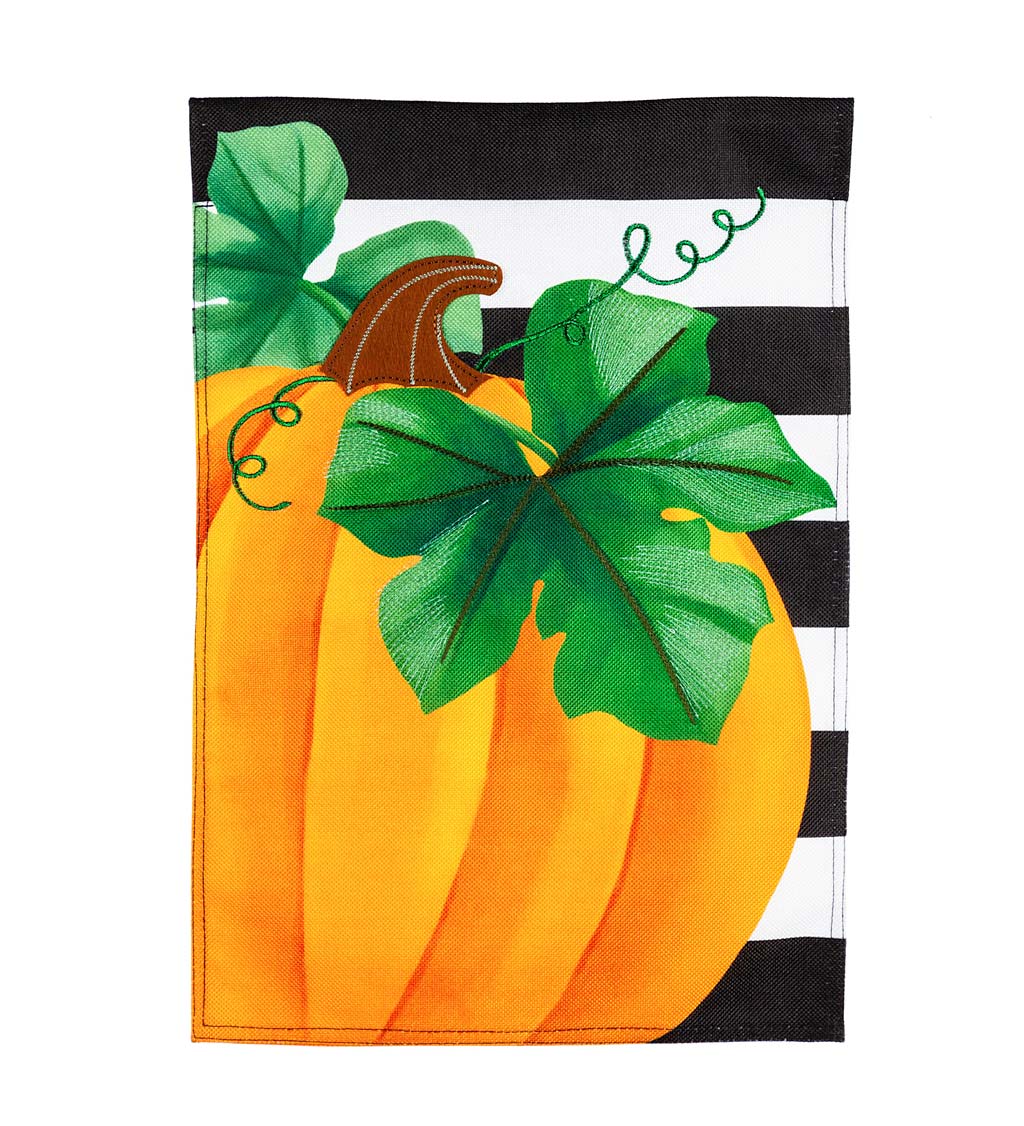 Pumpkin Stripe Burlap House Flag