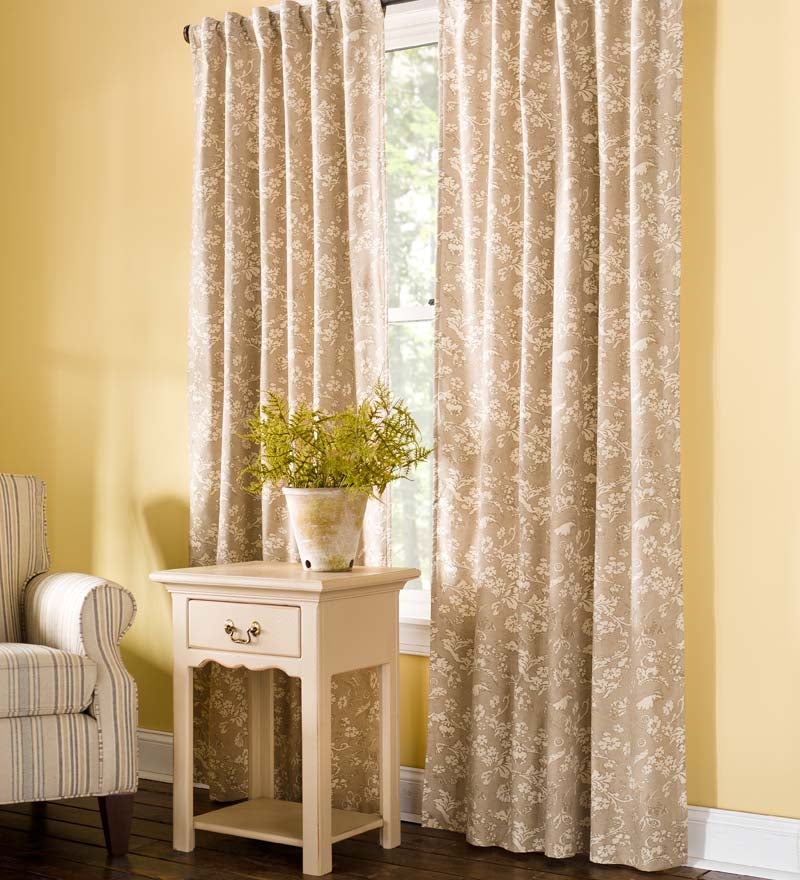 Floral Damask Rod-Pocket Homespun Insulated Curtain Panel, 84"W x 84"L