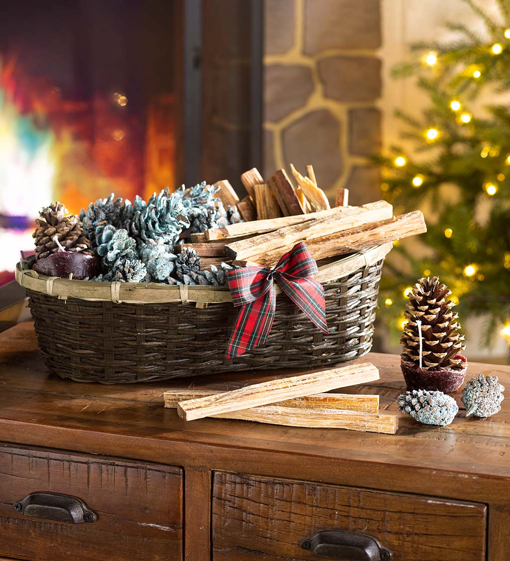 Fire Starter Holiday Gift Basket with Fatwood, Color Cones and Wax Cones