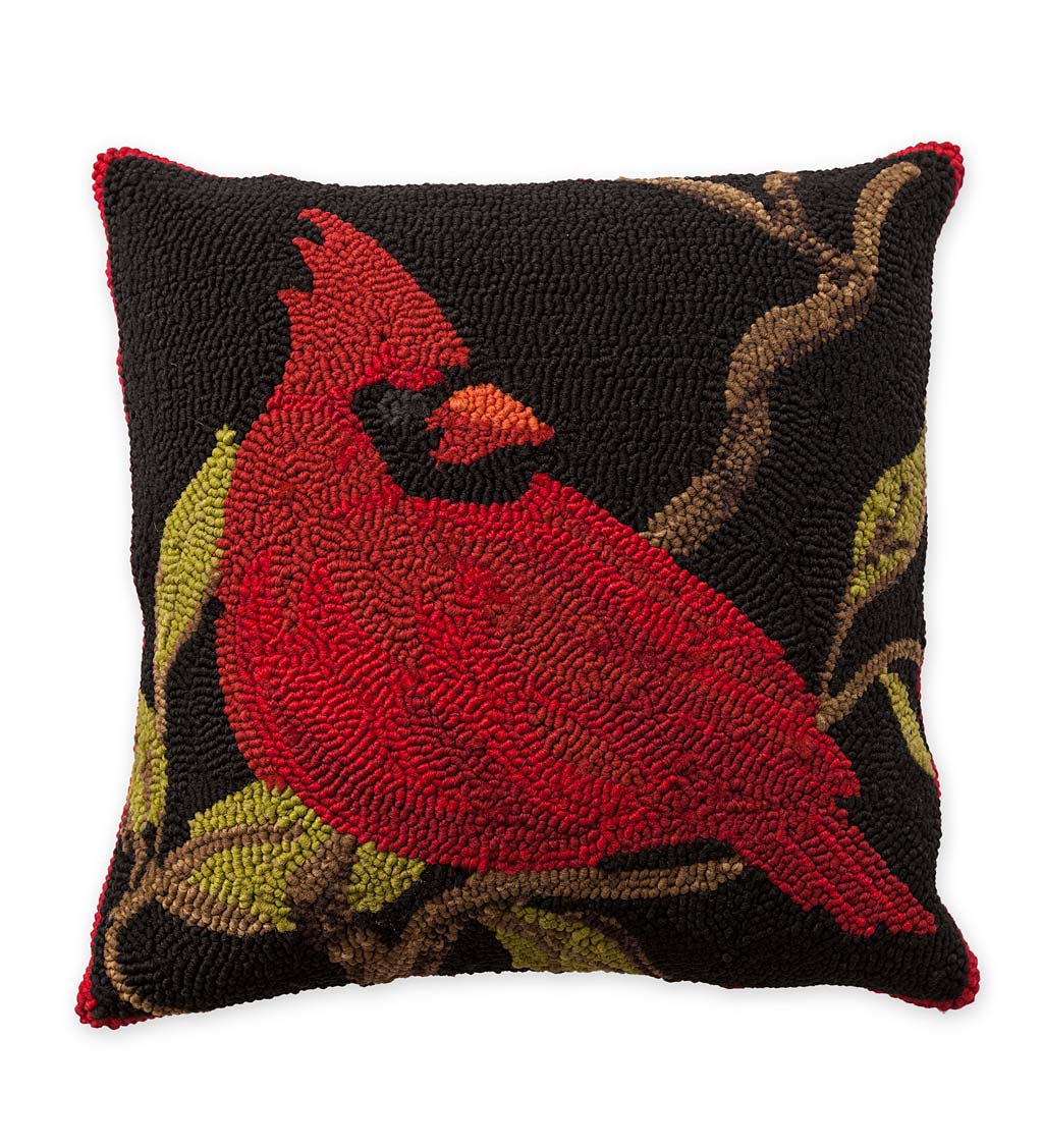 Indoor/Outdoor Hooked Cardinal Throw Pillow