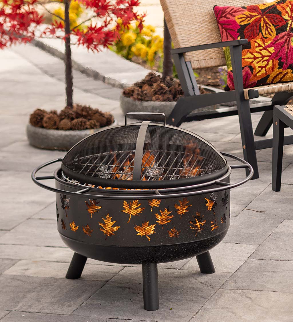Maple Leaves Wood Burning Fire Pit With Cutout Design