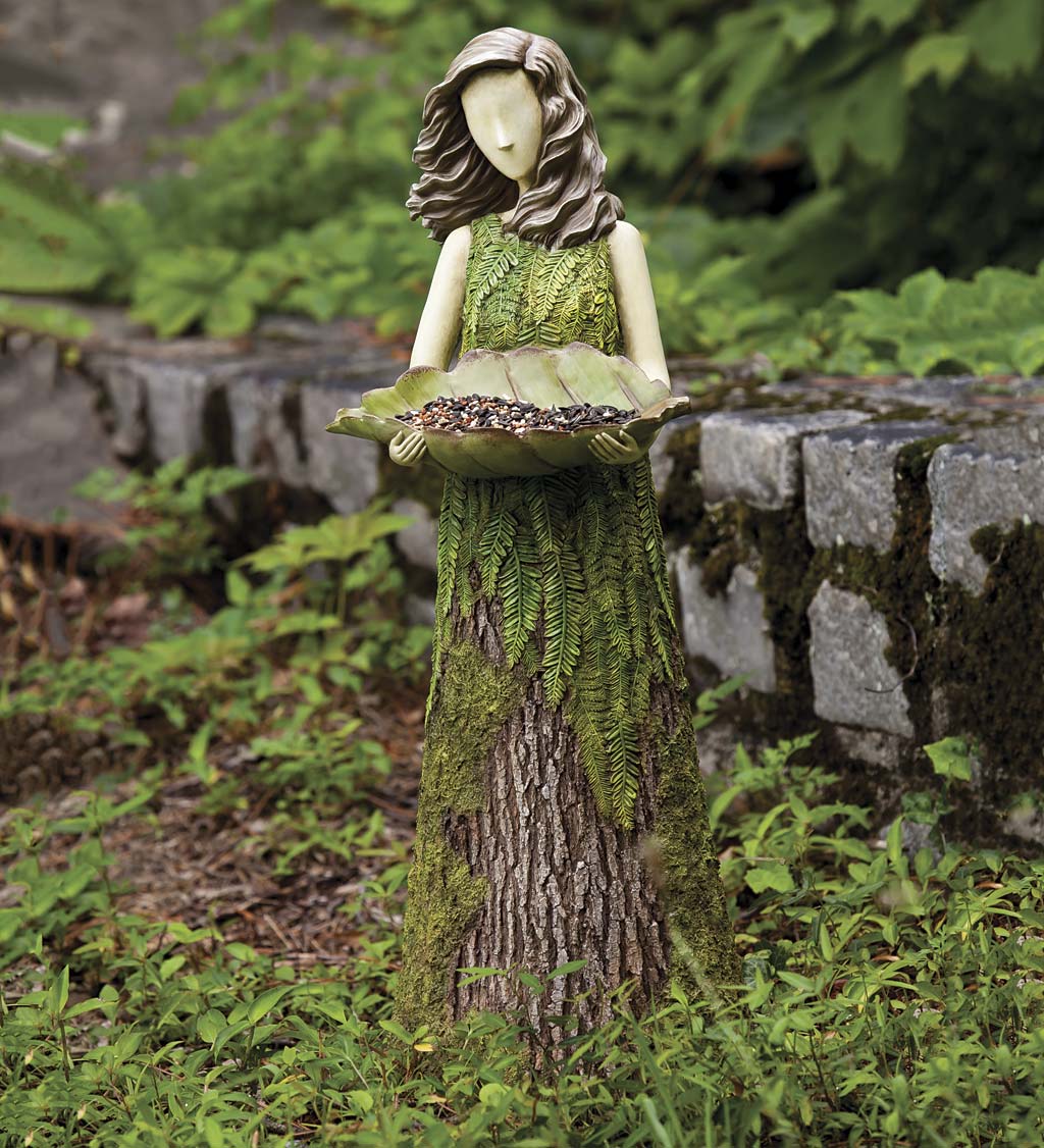 Sherwood Fern Fairy Statue with Bird Feeder