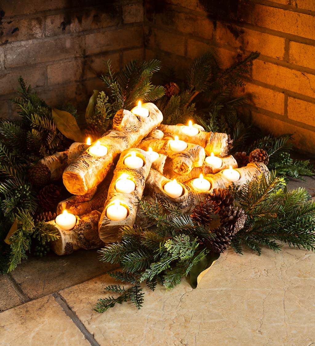 Large Log Fireplace Candle Holder