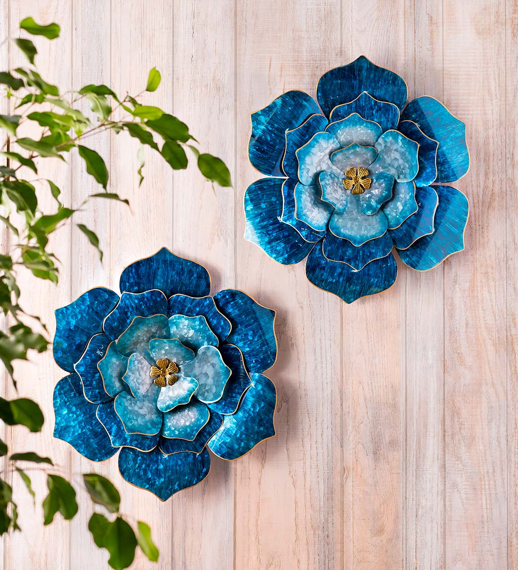 Handmade Blue Metal Flower Wall Art