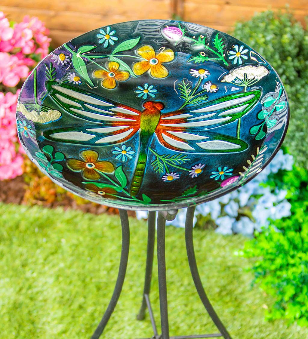 Hand Painted and Embossed Dragonfly Meadow Birdbath Basin