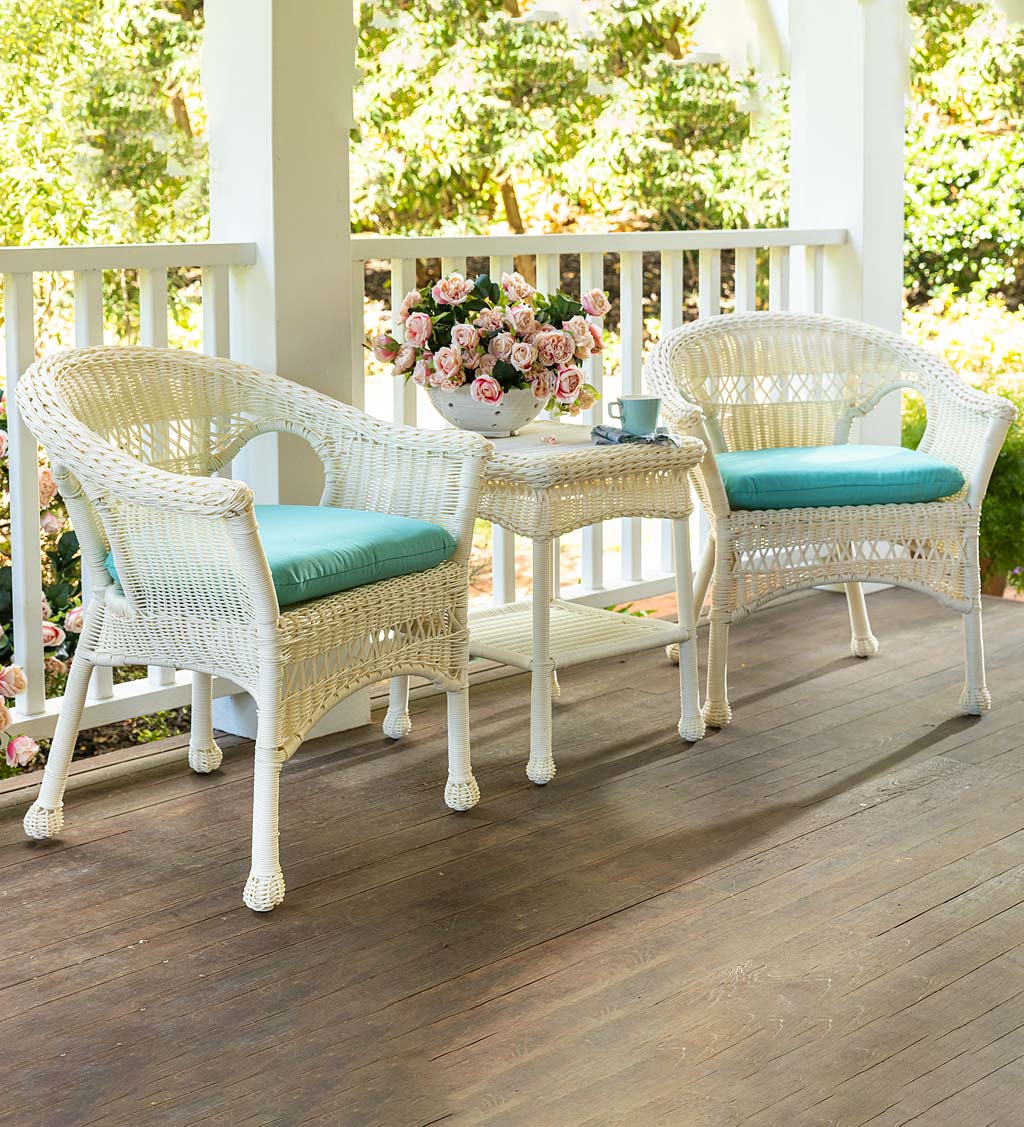 Easy Care Resin Wicker Furniture Set, Two Chairs and End Table