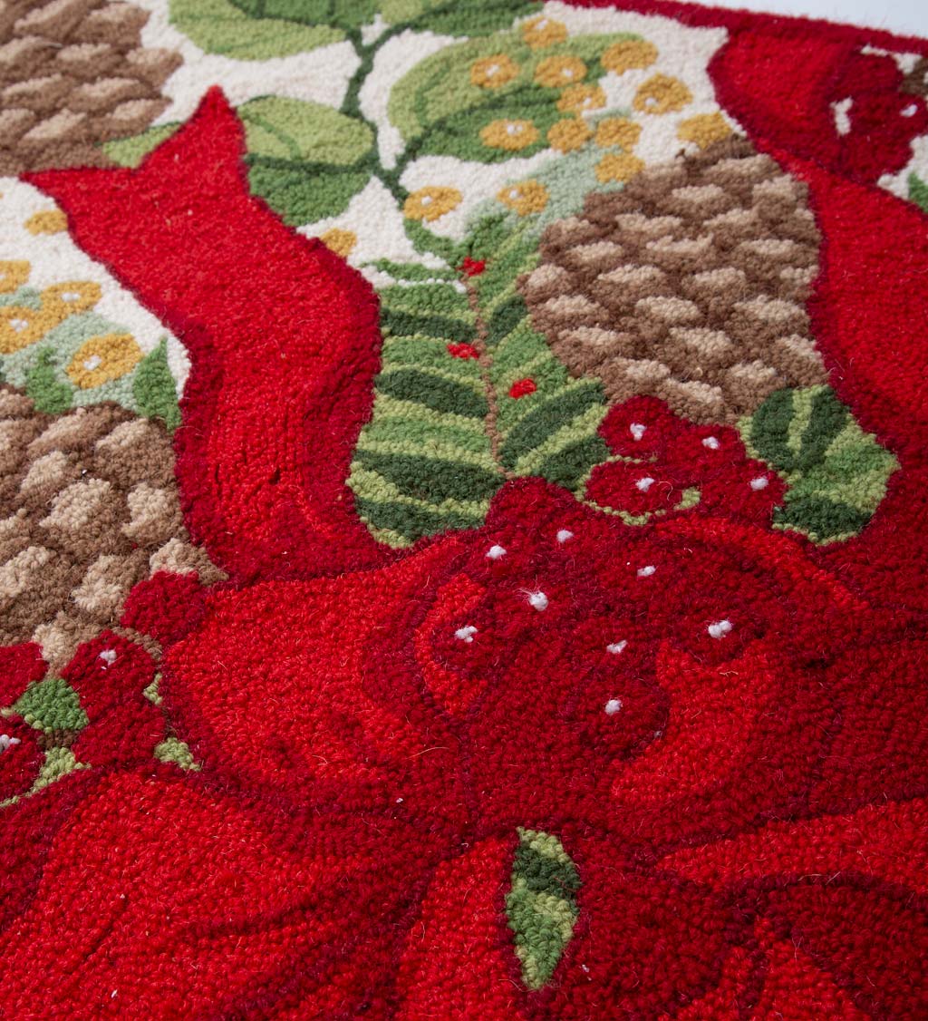 Pine Cone and Bow Holiday Bouquet Wool Hearth Rug