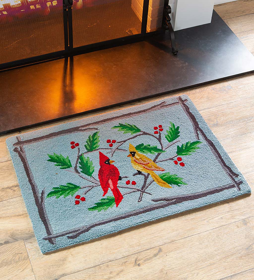 Cardinal and Heart Hand-Hooked Wool Rug