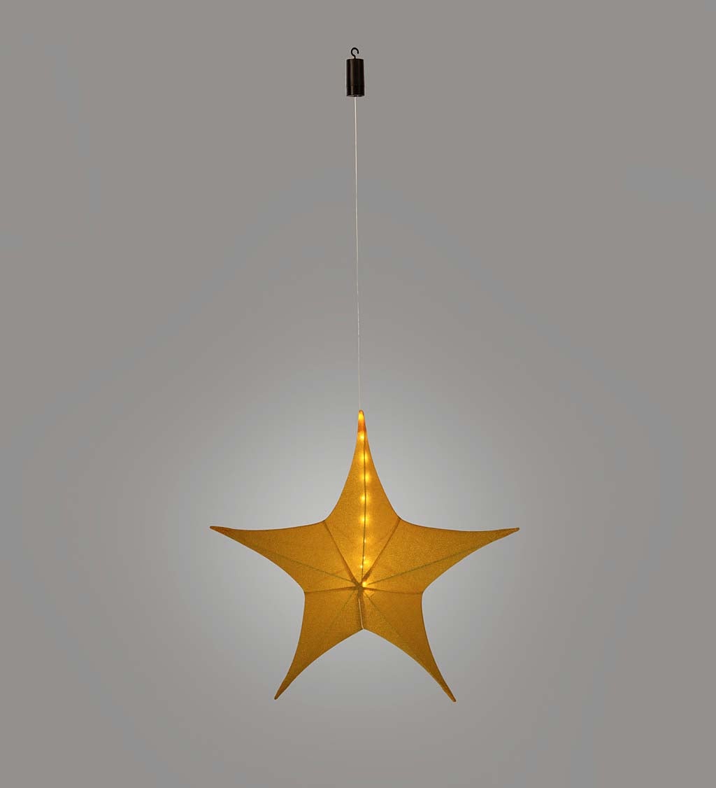 Lighted Hanging Fabric Star, Large Gold