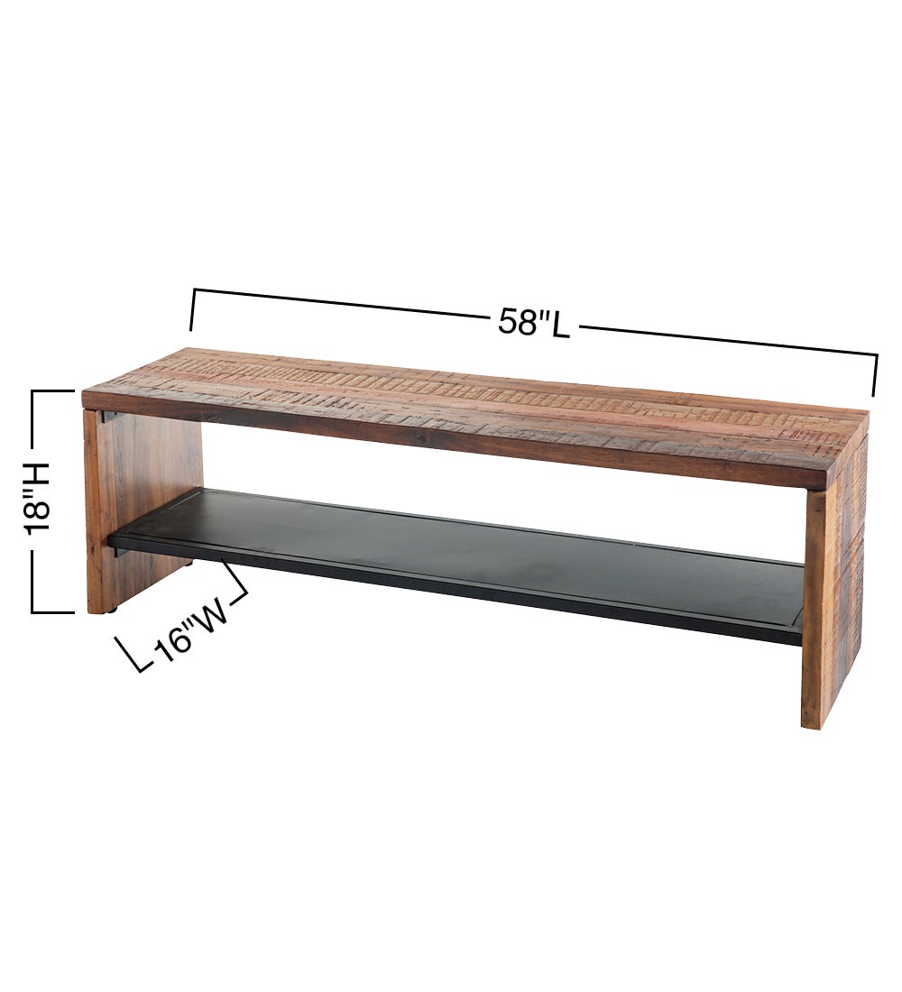 Indoor/Outdoor Reclaimed Wood and Metal Bench