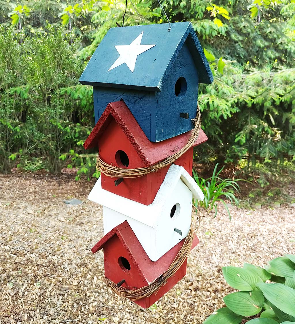 Americana Patriotic Four-Story Hanging Wood Birdhouse