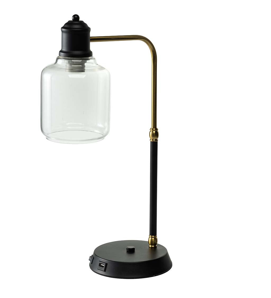 Desk Lamp With USB Port And Glass Shade