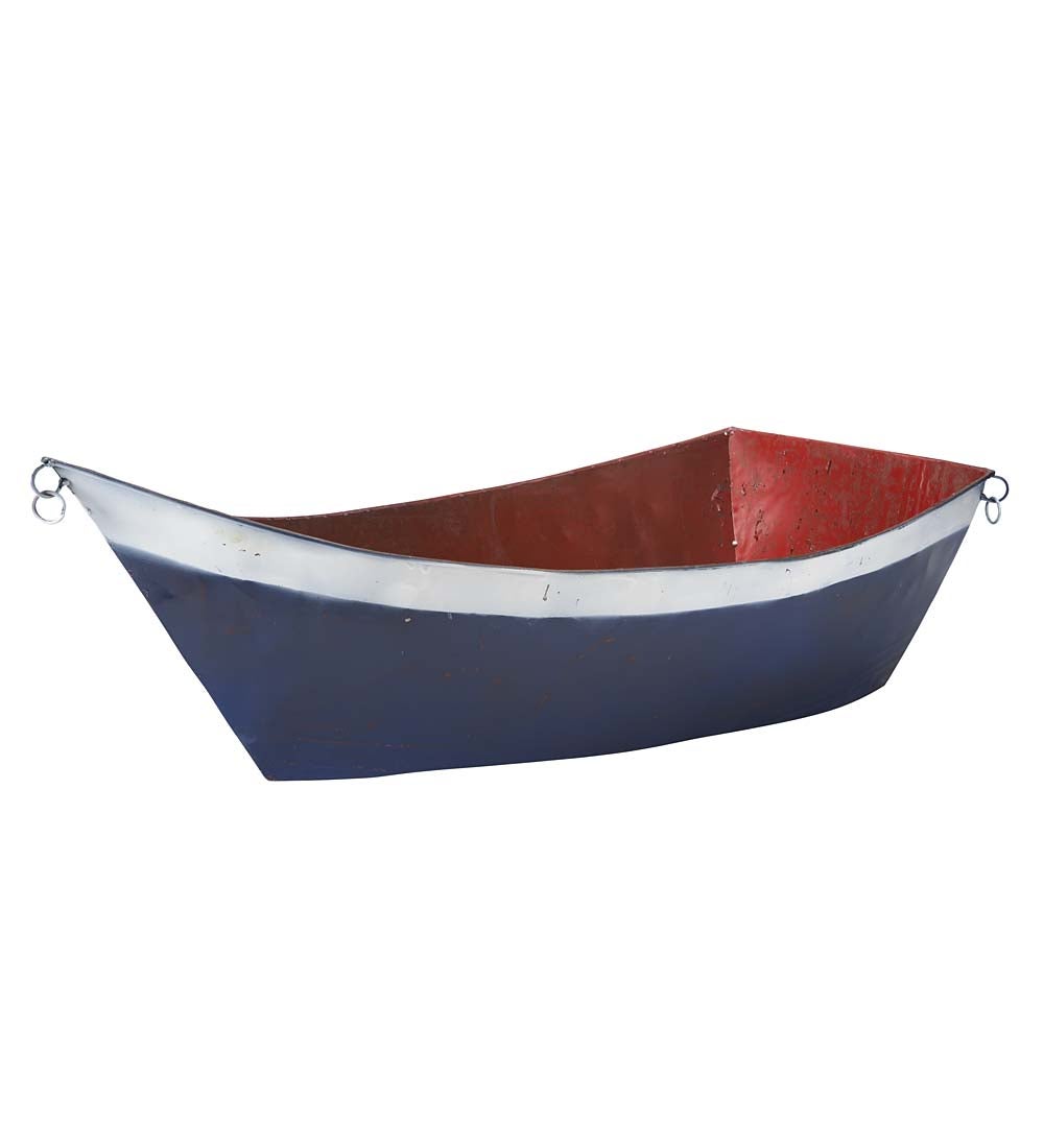 Large Handmade Painted Metal Boat Planter/Container