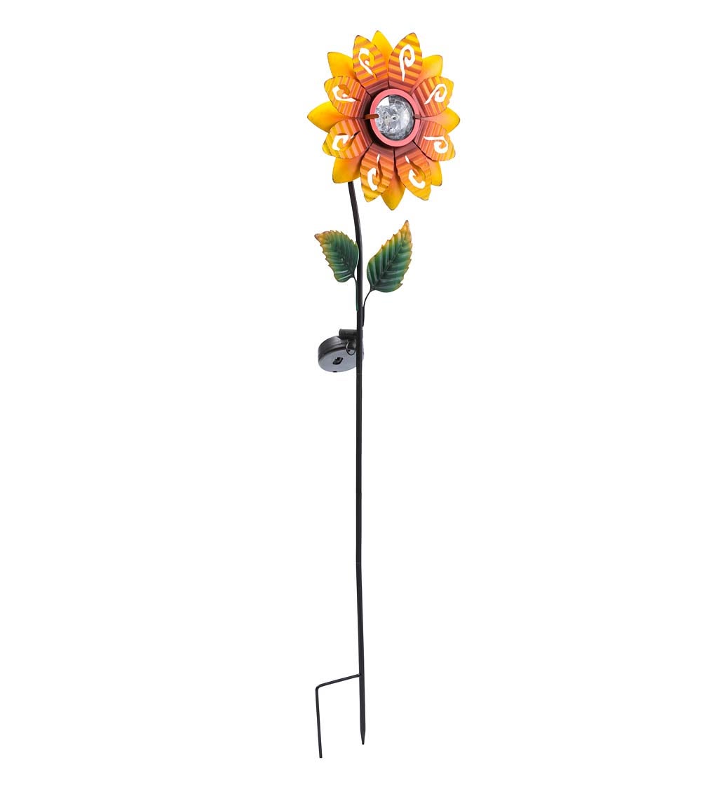 Sunflower Garden Stake with Faceted Rotating Solar Light
