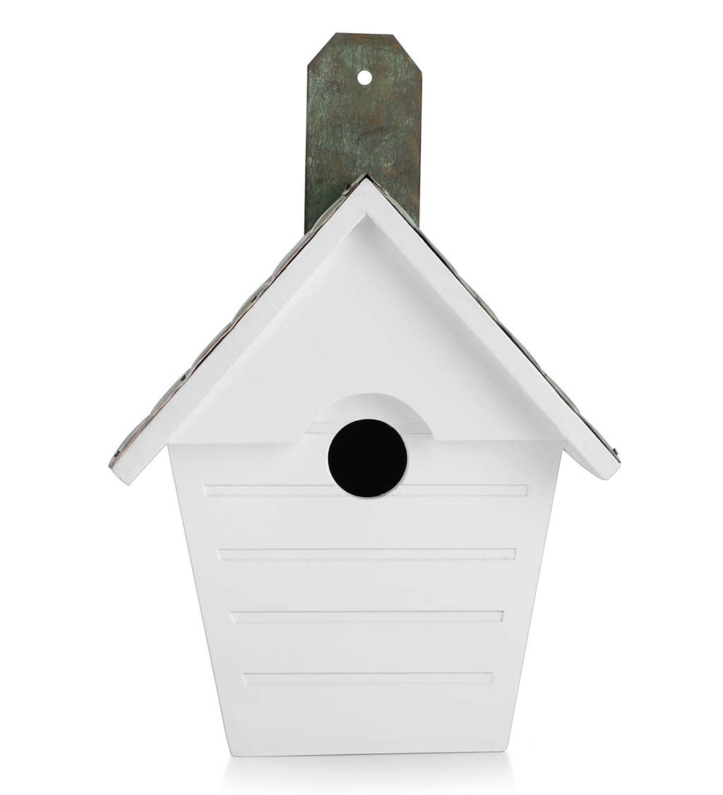 Hardwood Hanging Cottage-Style Birdhouse with Verdigris Copper Roof