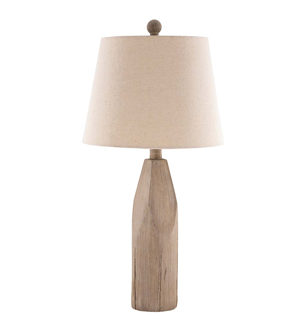 Weathered Wood Table Lamp with Natural Linen Shade