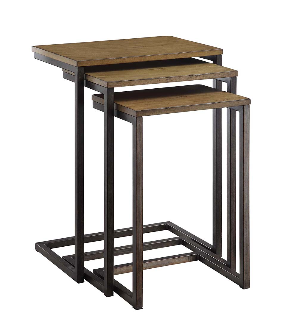 3-Piece Industrial Style Rectangular Metal and Wood Nesting Tables swatch image