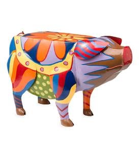 Colorful Folk Art Pig Side Table