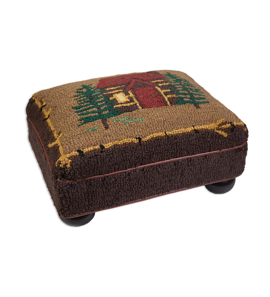 Cabin Hand-Hooked Wool and Leather Stool