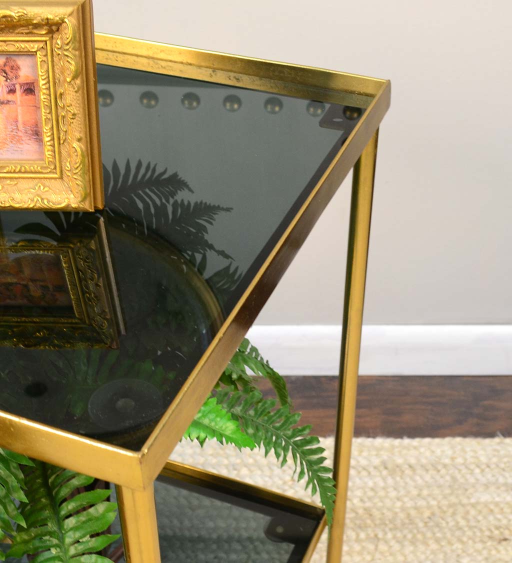 Gold and Black Square Accent Table with Shelf