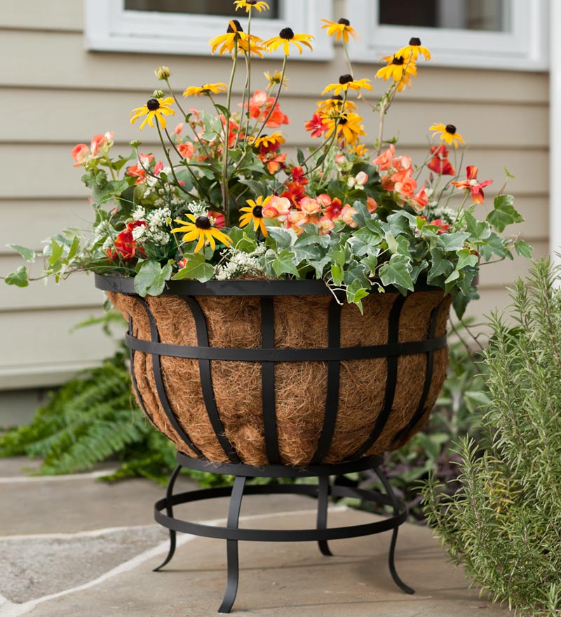 Footed Metal Basket Planter with Coco Liner