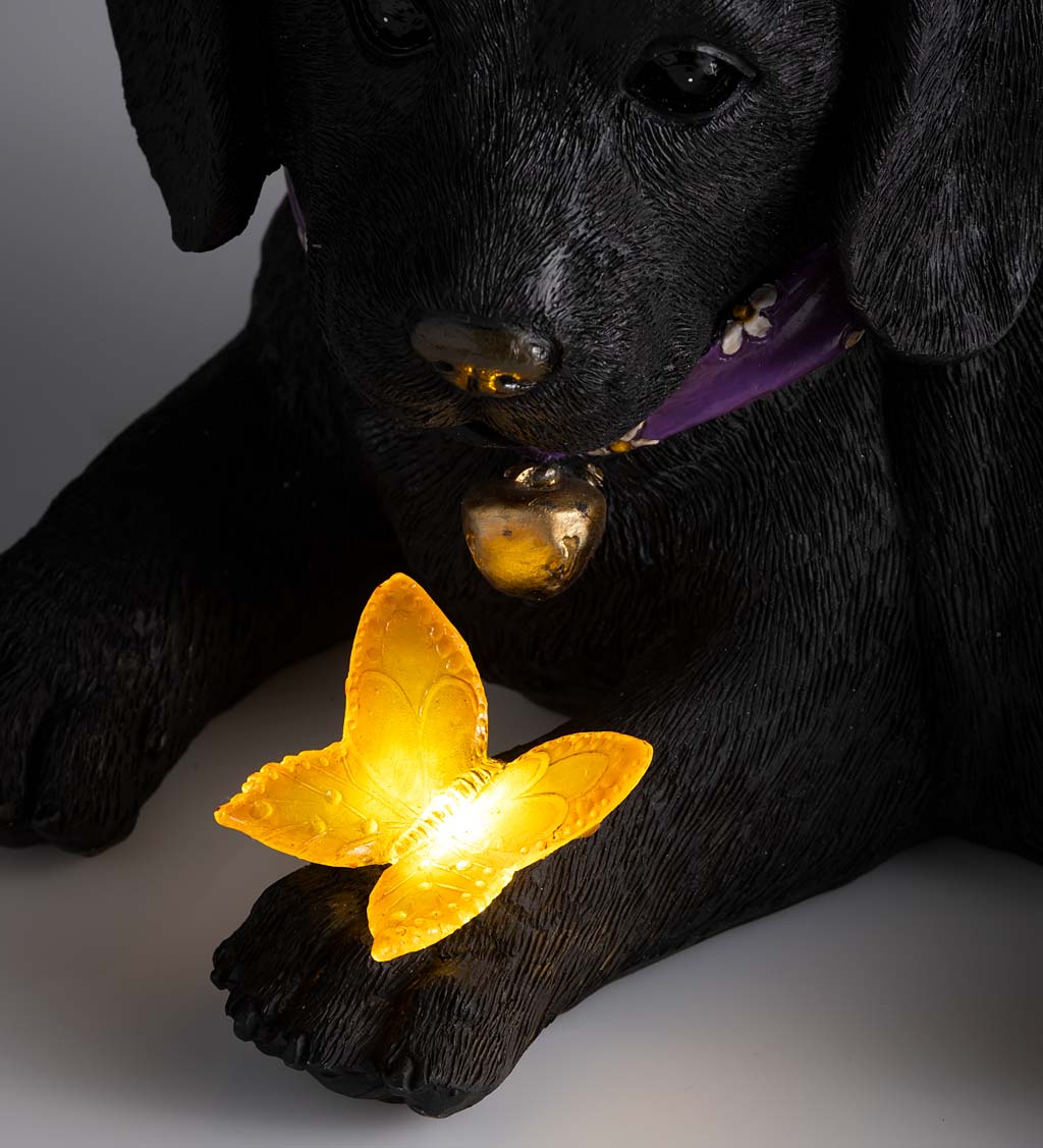 Labrador Retriever Puppy Statue With Solar Butterfly