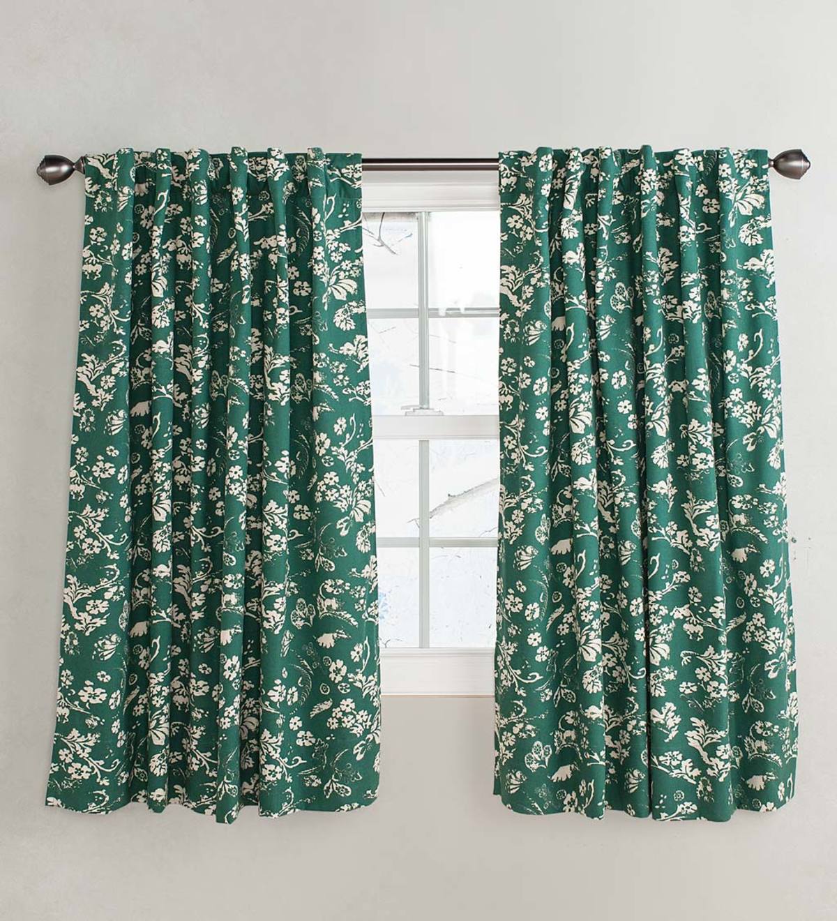 Homespun Insulated Floral Damask Short Panel with Rod Pocket