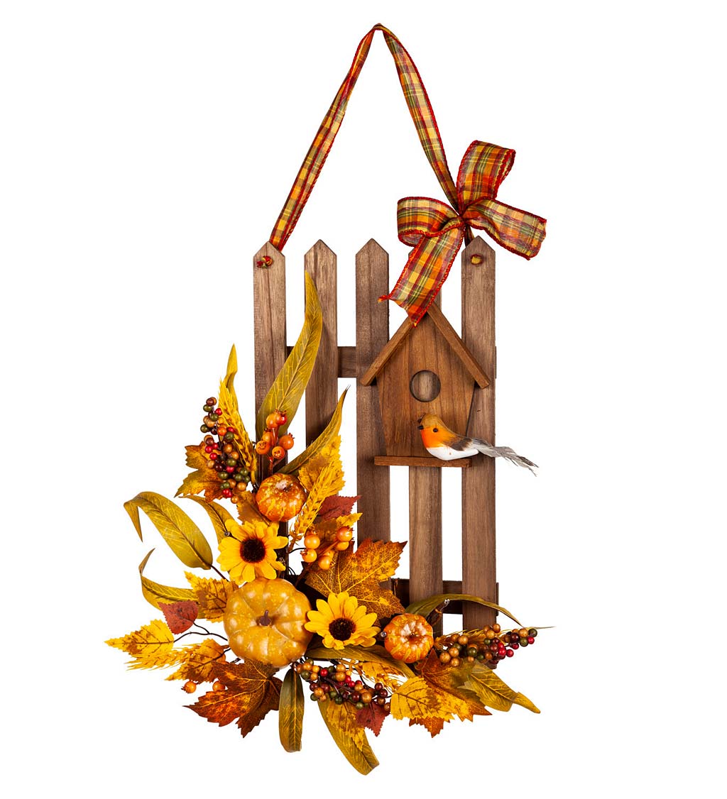 Light- Up Fence and Birdhouse Harvest Wall Art