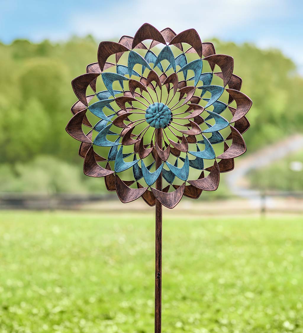 Copper and Blue Zinnia Wind Spinner